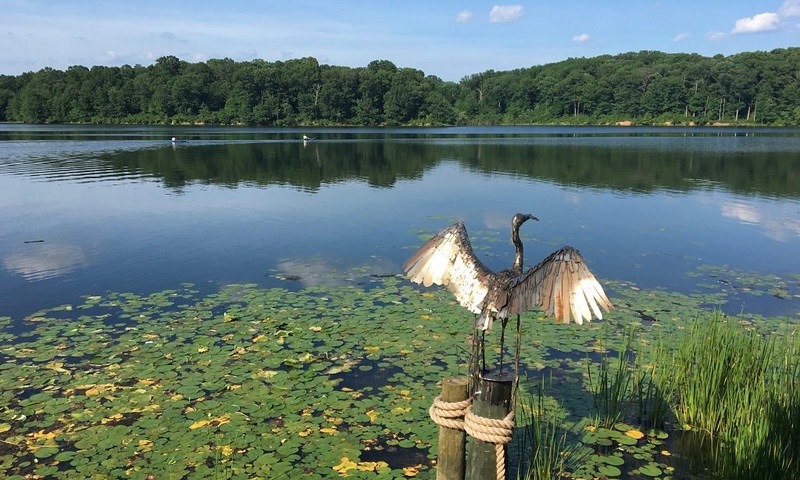 Heron Sculpture by the Lake